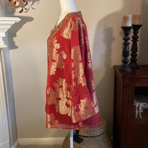 Soft Surroundings- NWT - gold and orange Bellflower Top - multi-floral - size 1X - Picture 3 of 11